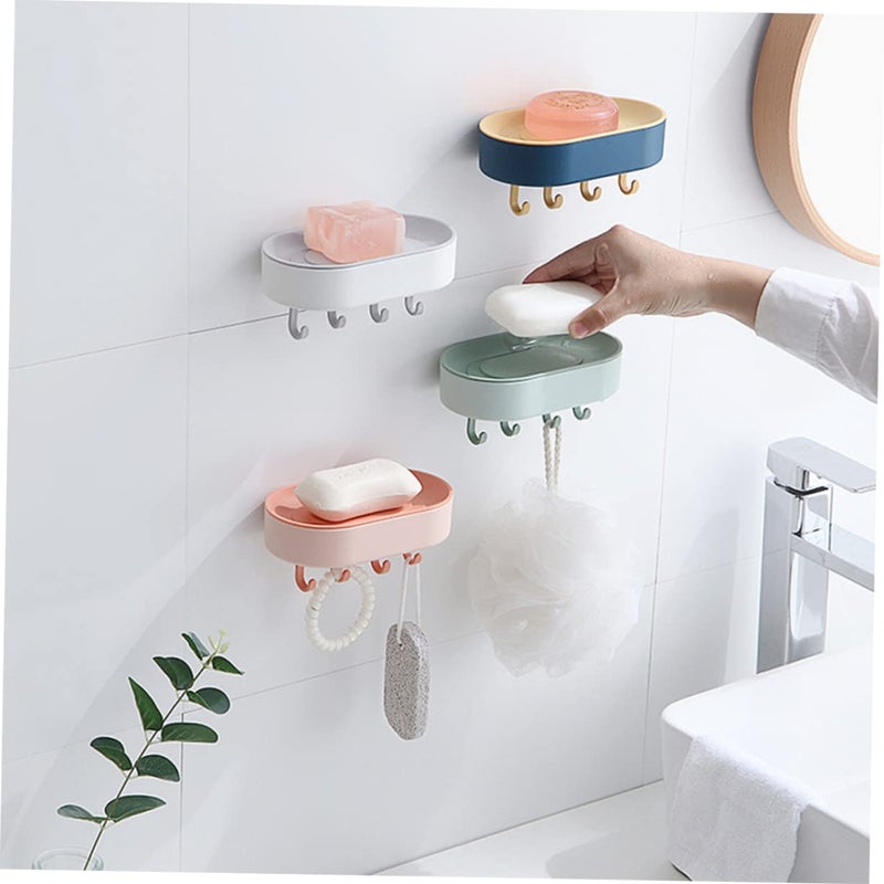 4Pcs Adhesive Soap Dish Holder With Hooks Wall Mounted For Bathroom Kitchen - Image 5