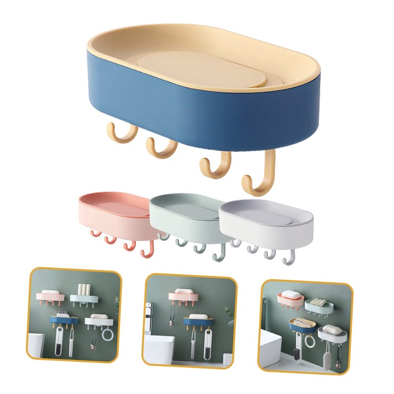 4Pcs Adhesive Soap Dish Holder With Hooks Wall Mounted For Bathroom Kitchen - Image 4