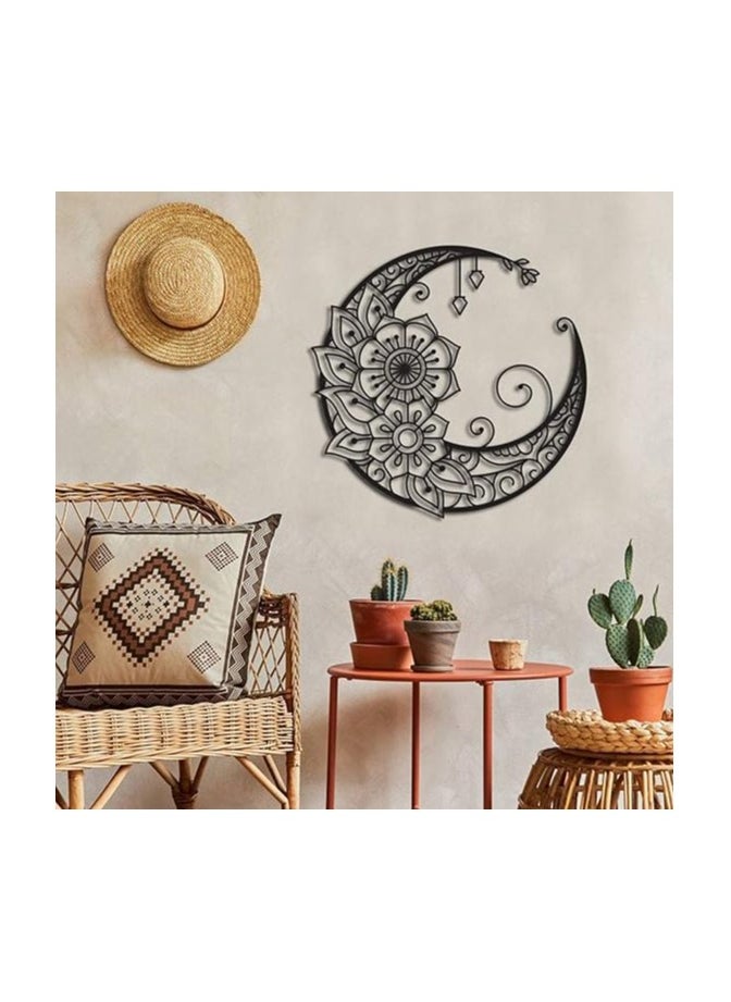 MIRFA Wooden Wall Art With Self Adhesive Base - Black (Boho Vintage Style Moon)  - Image 2