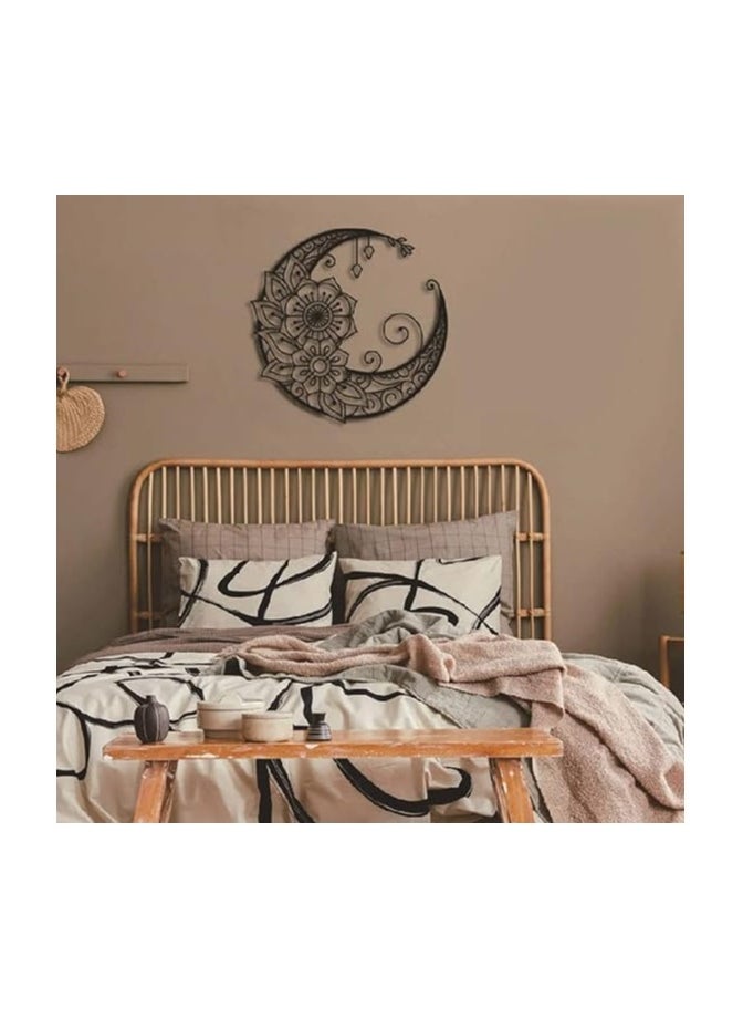 MIRFA Wooden Wall Art With Self Adhesive Base - Black (Boho Vintage Style Moon)  - Image 3