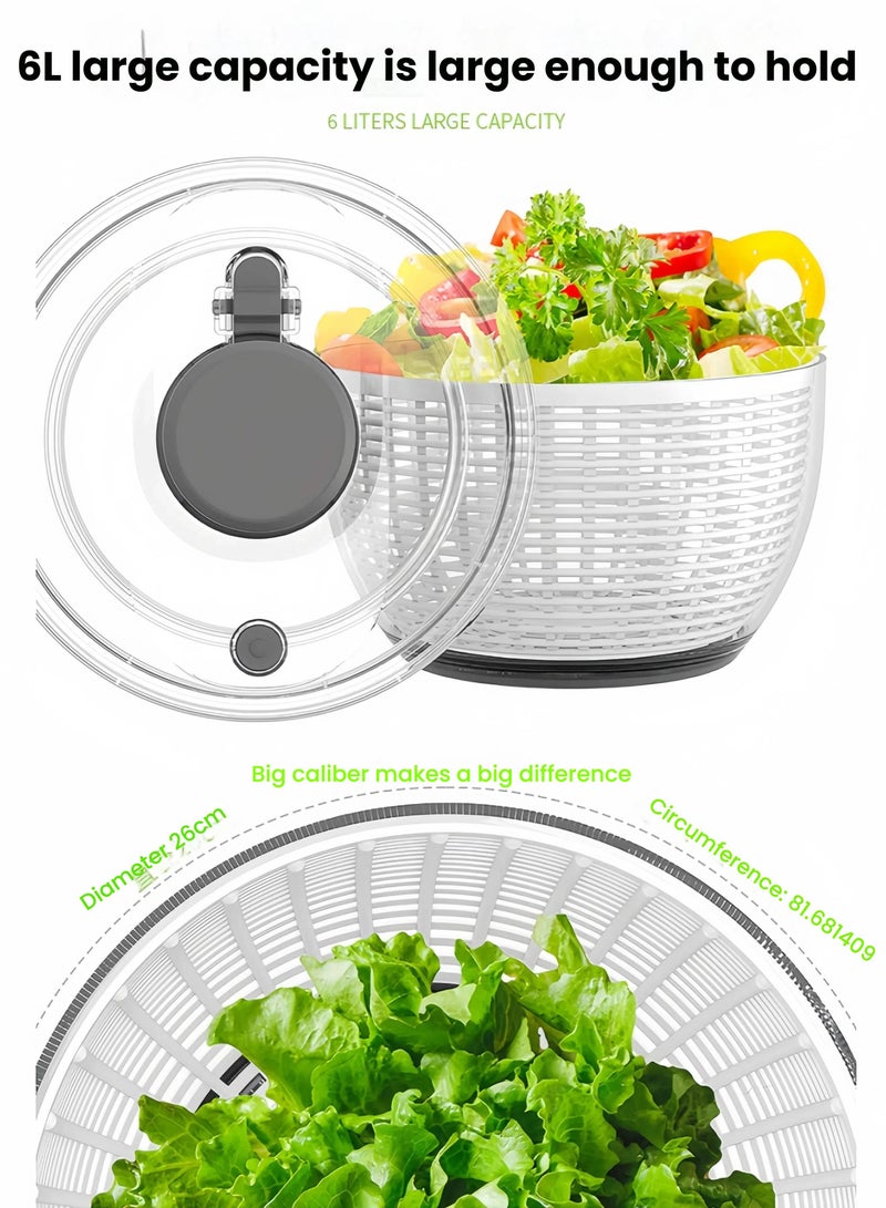 nihao Salad Spinner 6L arge Lettuce Spinner Kitchen Gadgets, Large Salad Spinner , One-Handed Handle Easy Press Super High Efficiency for Home Kitchen Washing & Drying Leafy Vegetables - Image 3