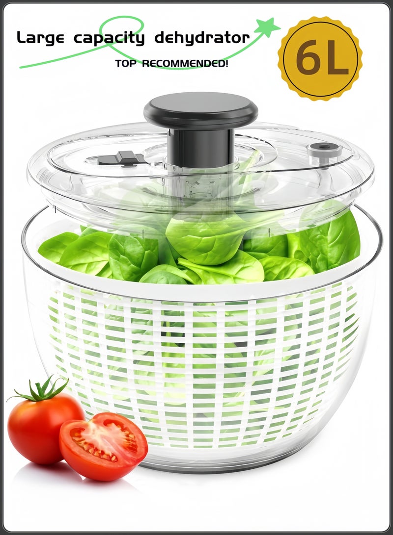 nihao Salad Spinner 6L arge Lettuce Spinner Kitchen Gadgets, Large Salad Spinner , One-Handed Handle Easy Press Super High Efficiency for Home Kitchen Washing & Drying Leafy Vegetables - Image 1