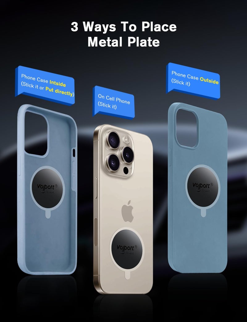 volport Mount Metal Plates Replacement 6pcs for Magnetic Phone Magnet Car Mount, 3M Strong MagicPlate Metal Disc Sticker Adhesive Round for Magnet Cell Phone Holder Grip(Pops Stand Not Included) - Image 3