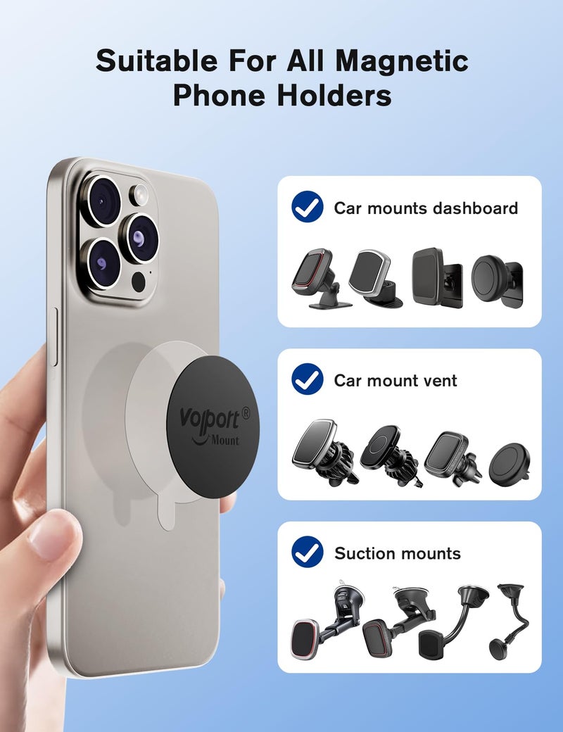 volport Mount Metal Plates Replacement 6pcs for Magnetic Phone Magnet Car Mount, 3M Strong MagicPlate Metal Disc Sticker Adhesive Round for Magnet Cell Phone Holder Grip(Pops Stand Not Included) - Image 5