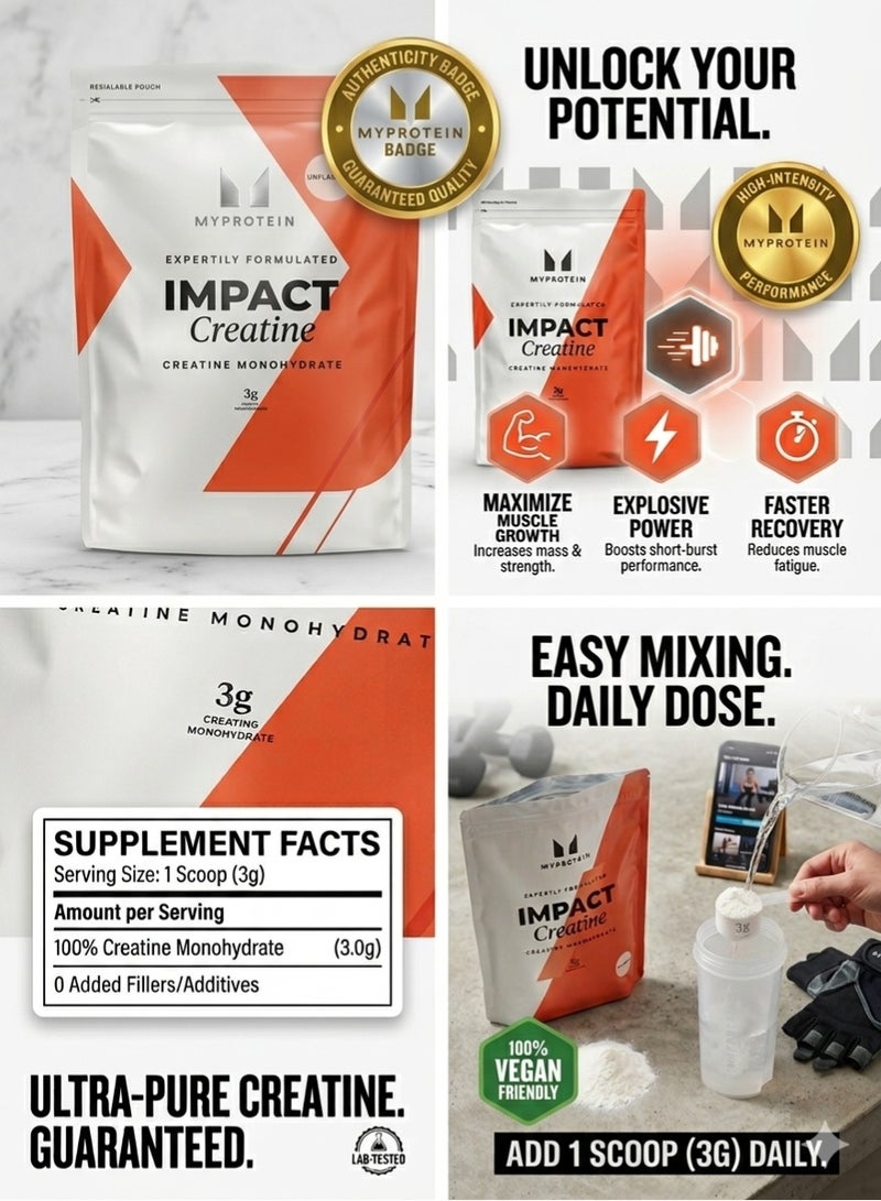 Myprotein Impact Creatine Monohydrate Powder - Unflavored, 250g (83 Servings) | Pure Micronized Creatine for Muscle Growth, Strength & Recovery | Vegan & Gluten-Free - Image 1