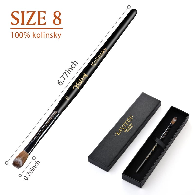 Yasterd 100% Kolinsky Acrylic Nail Brush Size 10, Oval Crimped Pressed Shaped Sturdy Wooden Handle Acrylic Powder Nail Art Brush Professional Manicure Pedicure for DIY Home Salon - Image 3