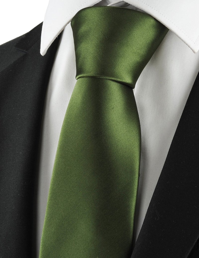 KissTies Mens Olive Green Tie Solid Satin Necktie Wedding Formal Ties + Gift Box - Image 5