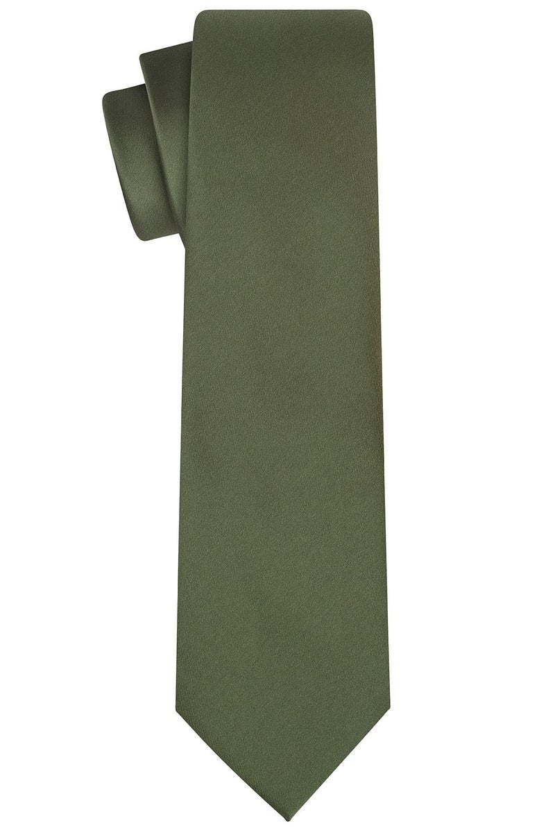 KissTies Mens Olive Green Tie Solid Satin Necktie Wedding Formal Ties + Gift Box - Image 4