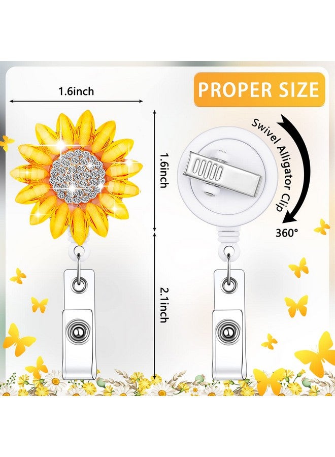 Chinco 6 Pcs Rhinestone Retractable Nurse Id Badge Reel Holder With Clip Cute Bling Butterfly Bee Sunflower Animals Flower Name Badge Reel For Volunteer Doctors Teachers Students(Beautiful Style) - Image 2