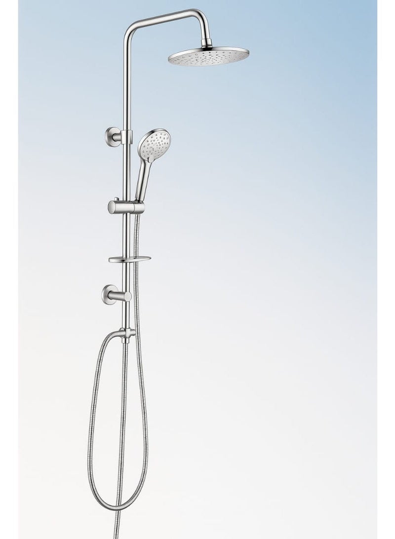 Shower head with handheld and soap holder, silver color - Image 1