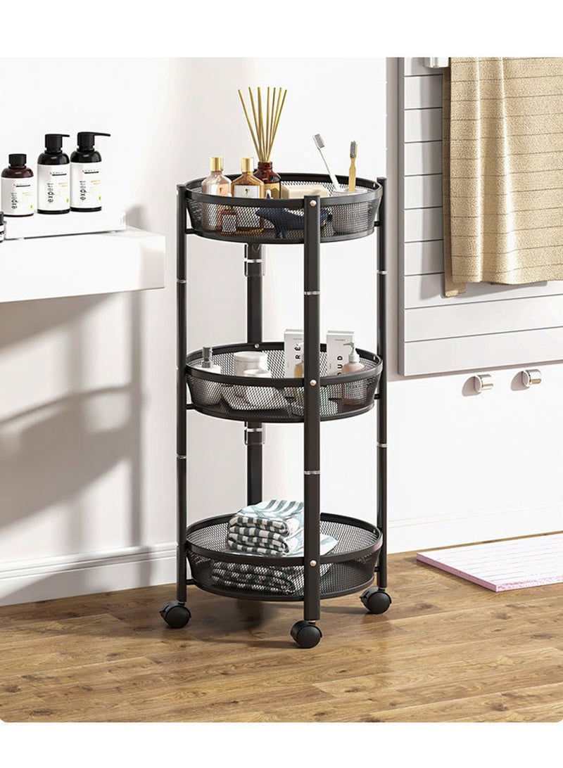 BLOOMING TIME 3-Tier Foldable Storage Rack, Round-Frame Design, Wheel-Equipped for Easy Movement, Multi-Functional Storage Rack - Image 1