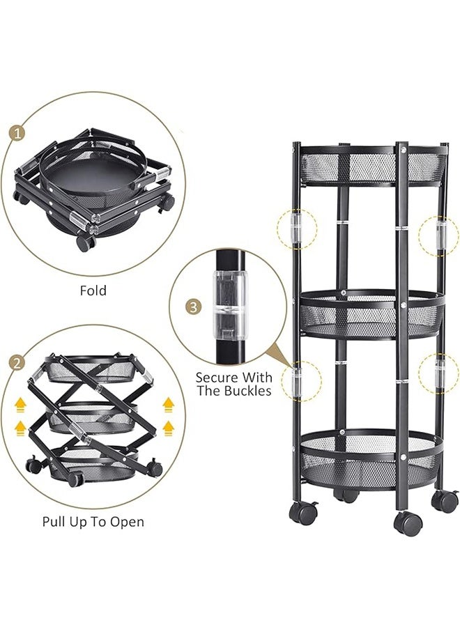 BLOOMING TIME 3-Tier Foldable Storage Rack, Round-Frame Design, Wheel-Equipped for Easy Movement, Multi-Functional Storage Rack - Image 4