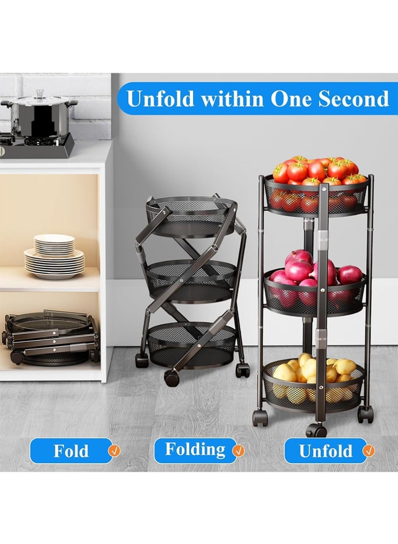 BLOOMING TIME 3-Tier Foldable Storage Rack, Round-Frame Design, Wheel-Equipped for Easy Movement, Multi-Functional Storage Rack - Image 3