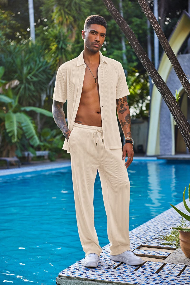 COOFANDY Men Outfits 2 Pieces Fashion Hip Pop Casual Button Down Shirts And Pants Sets - Image 3