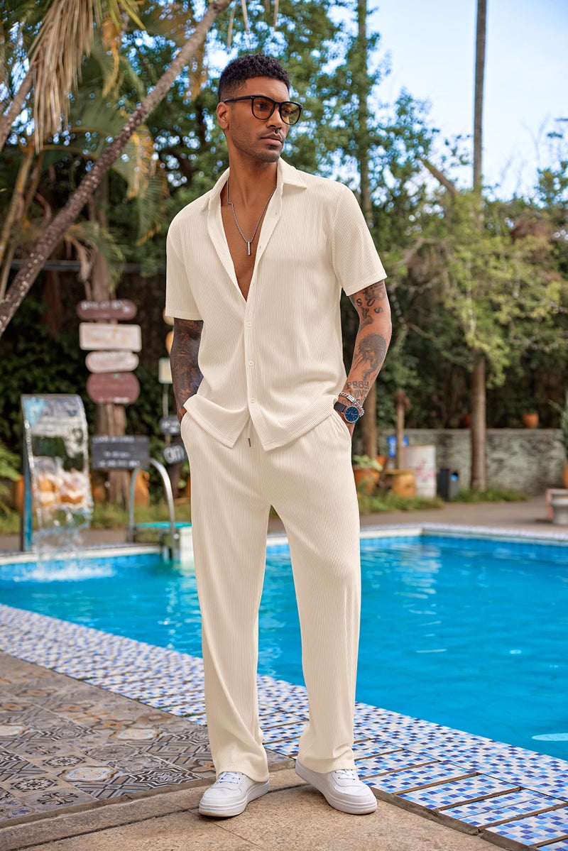 COOFANDY Men Outfits 2 Pieces Fashion Hip Pop Casual Button Down Shirts And Pants Sets - Image 2