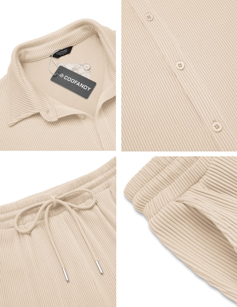 COOFANDY Men Outfits 2 Pieces Fashion Hip Pop Casual Button Down Shirts And Pants Sets - Image 5