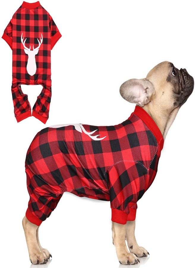 Jamktepat Dog Pajamas Buffalo Plaid with Reindeer Print Pet Onesie Pet Pjs Super Soft and Stretchy Dog Christmas Pajamas for Small Dogs(S) - Image 1
