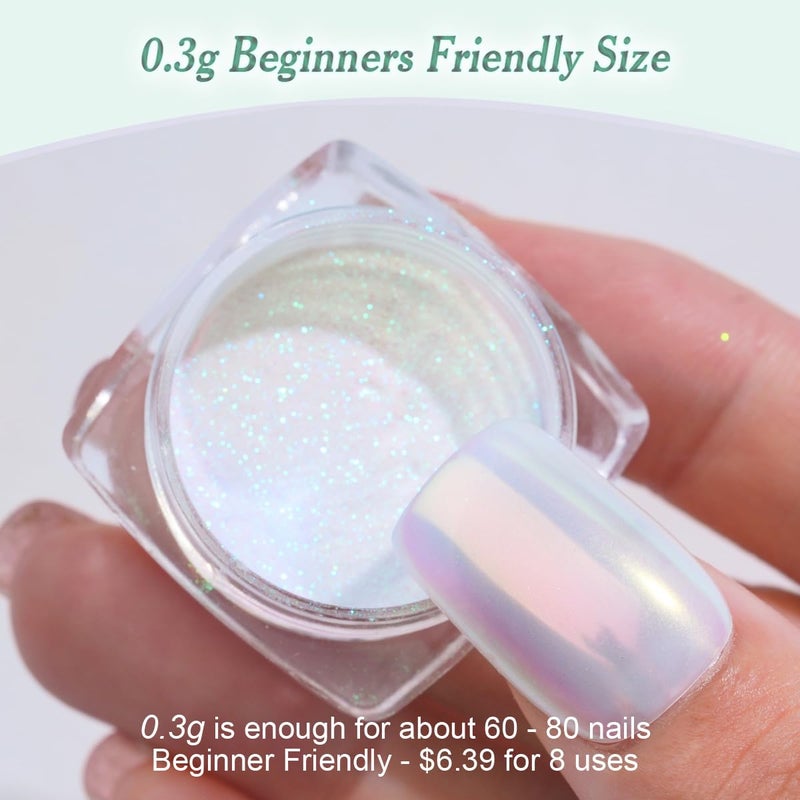 Pretty Diva 0.3g Mermaid Unicorn Chrome Nail Powder, Aurora Iridescent Chrome Powders for Nails, Mermaid Powder for Gel Nails Chrome Mica Powder Manicure Pigment (Opal, 0.3g) - Image 2