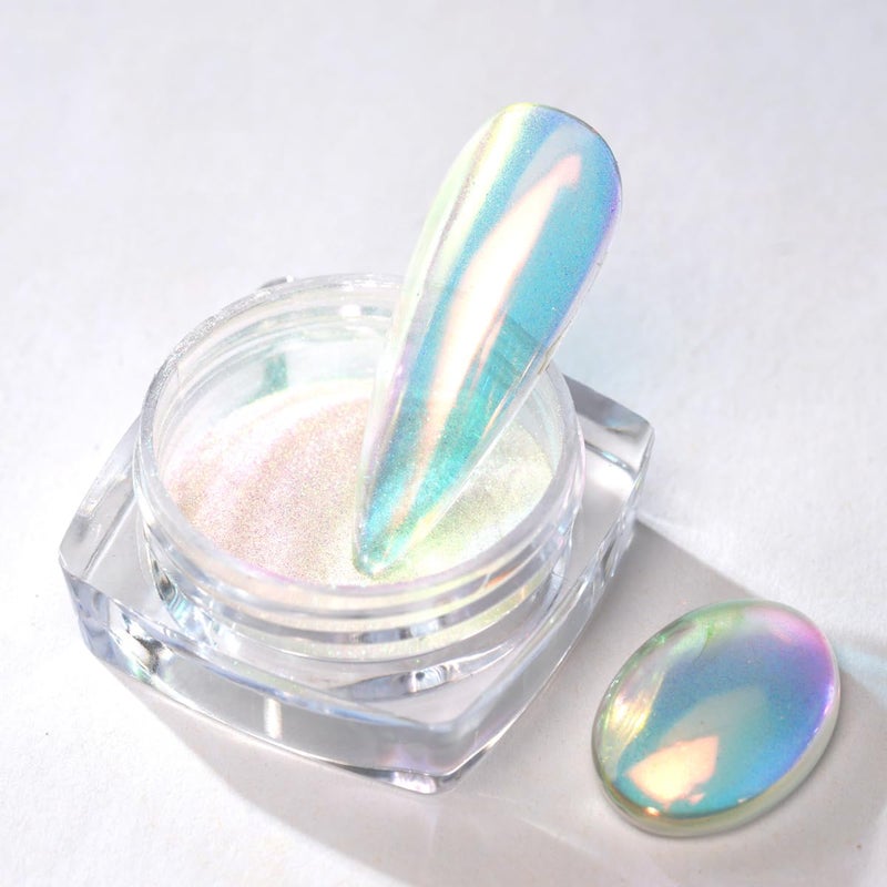 Pretty Diva 0.3g Mermaid Unicorn Chrome Nail Powder, Aurora Iridescent Chrome Powders for Nails, Mermaid Powder for Gel Nails Chrome Mica Powder Manicure Pigment (Opal, 0.3g) - Image 1
