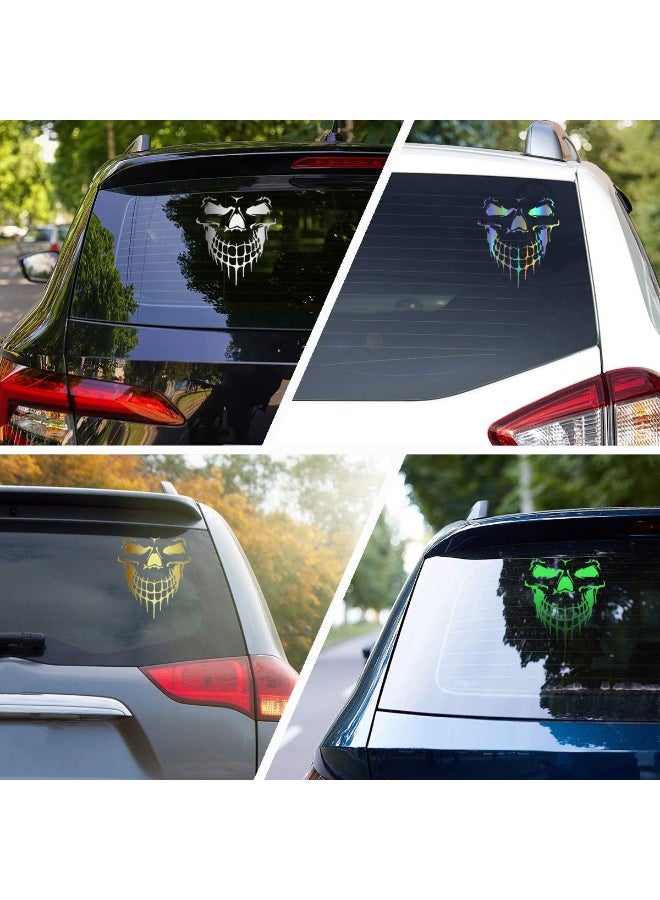 HungMieh Skull Stickers and Decals for Car Windows Doors and Trucks, 3D Skull Decals and Signs for Car Styling, Laser Skull Bumper Stickers for Car Decor, Holographic Silver, 6.97" - Image 2