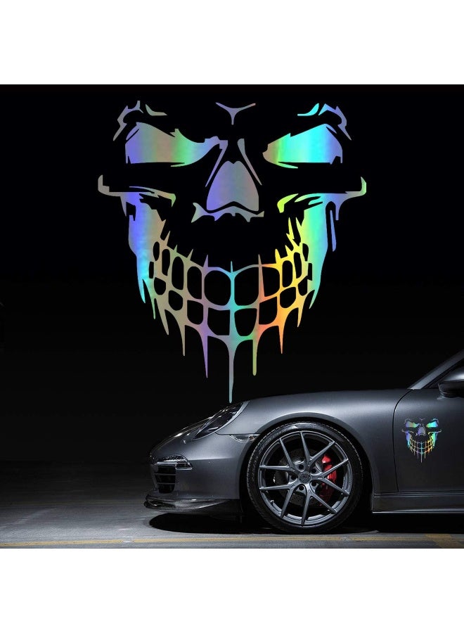 HungMieh Skull Stickers and Decals for Car Windows Doors and Trucks, 3D Skull Decals and Signs for Car Styling, Laser Skull Bumper Stickers for Car Decor, Holographic Silver, 6.97" - Image 1