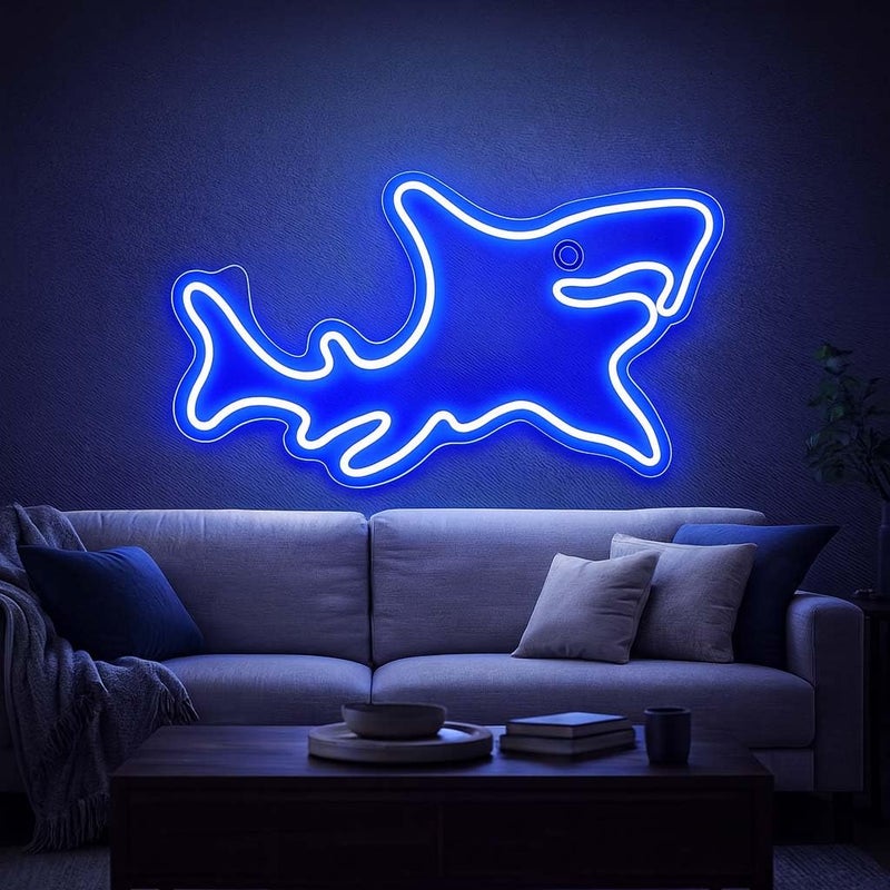 Horoof Home Blue Shark Neon LED Wall Light - 35x24 cm Acrylic Decor for Bedroom, Kids Room, and Game Room - Image 3