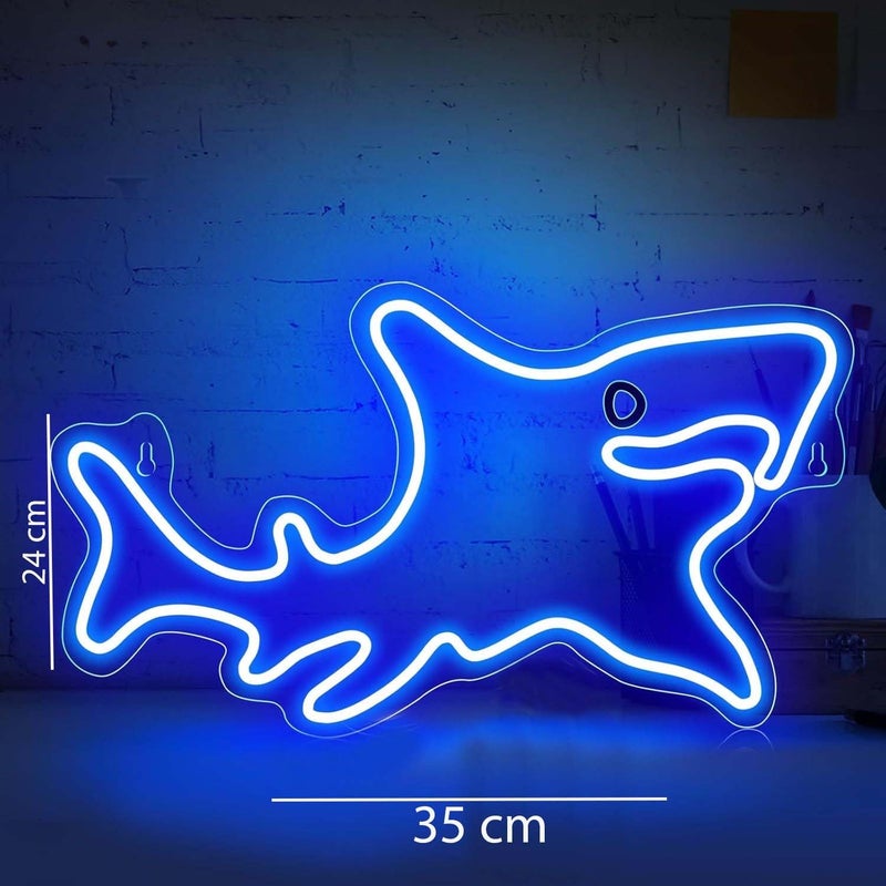Horoof Home Blue Shark Neon LED Wall Light - 35x24 cm Acrylic Decor for Bedroom, Kids Room, and Game Room - Image 2