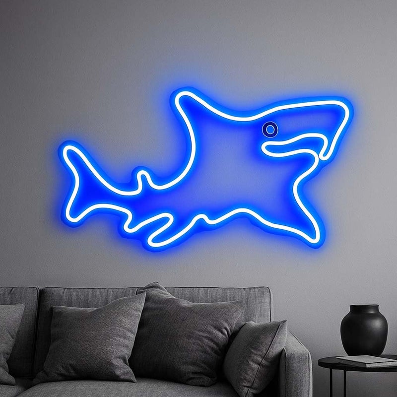 Horoof Home Blue Shark Neon LED Wall Light - 35x24 cm Acrylic Decor for Bedroom, Kids Room, and Game Room - Image 1