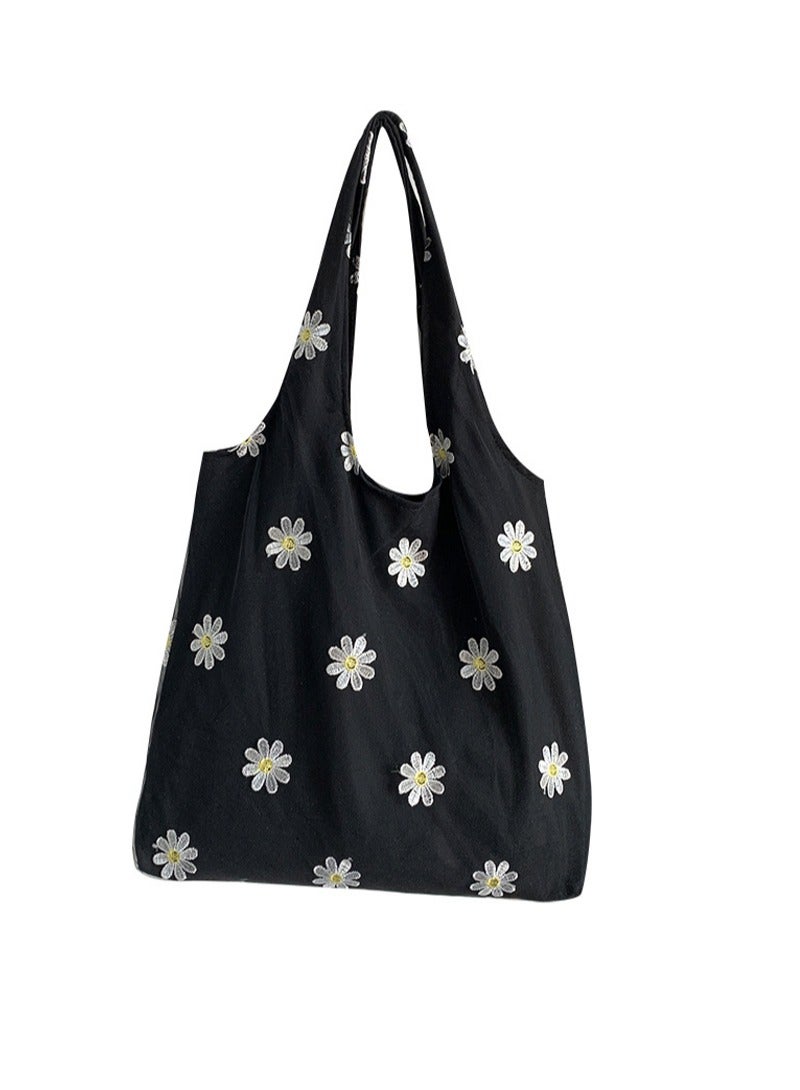 Women's Shoulder Tote Bag Canvas Handbag For Women Large Capacity Bucket Bag Fashionable Travel Messenger Shoulder Bag for Ladies Girls College Students Black flower  - Image 1