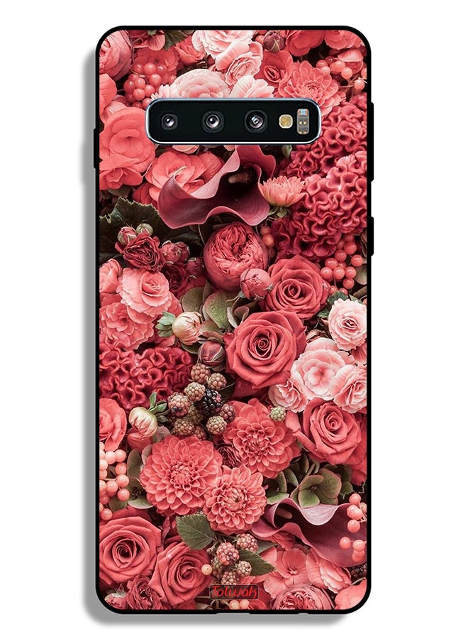 Tolwak Samsung Galaxy S10 Protective Case Cover Peach Roses - Image 2