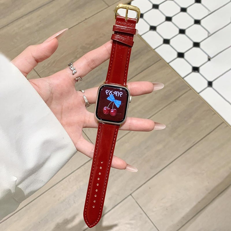 For Apple Watch 46mm / 49mm / 45mm / 44mm Oil Waxed Genuine Leather Pin Buckle Watch Band(Red)