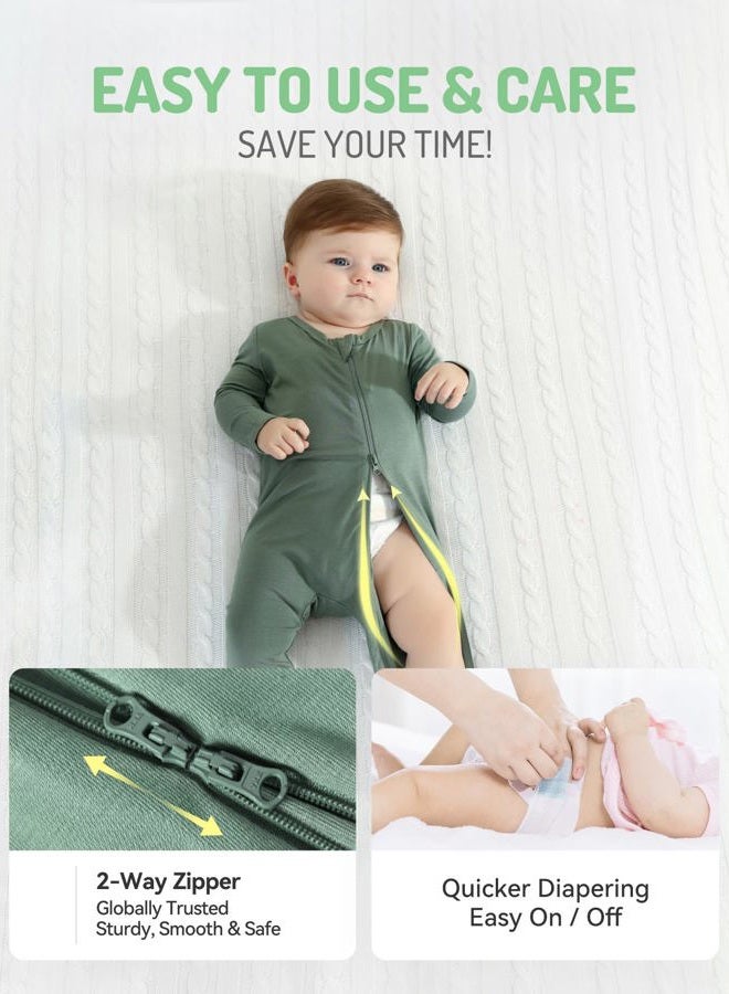 HAPIU Rayon from Bamboo Baby Footed Pajamas, 2 Way Zipper YKK, Footie for Baby Boy Girls, Newborn-24 Months, 3-Pack, Light Heather Grey&Dark Grey&Dark Forest Green, 0-3 Months - Image 4