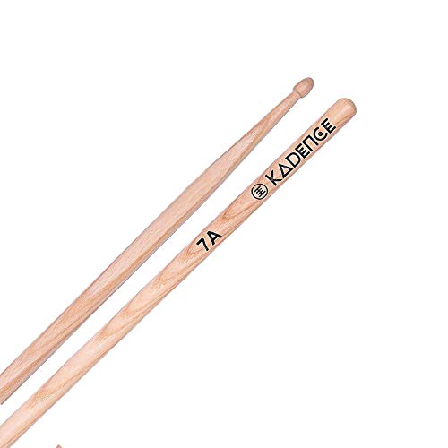 Kadence Classic Drum Sticks Hickory Wood, Wooden Tip For Kids, Begginers and Adults (7A) - Image 1