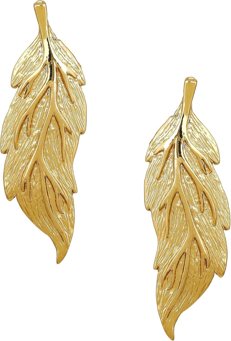 Estele Imitation Gold Tone Plated Metal Brass Leaf Model Earrings For Women - Image 1
