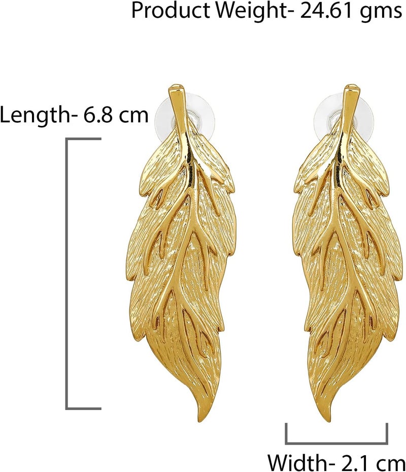 Estele Imitation Gold Tone Plated Metal Brass Leaf Model Earrings For Women - Image 4
