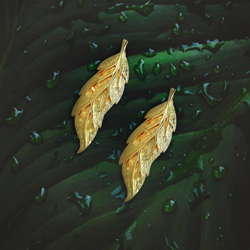 Estele Imitation Gold Tone Plated Metal Brass Leaf Model Earrings For Women - Image 3