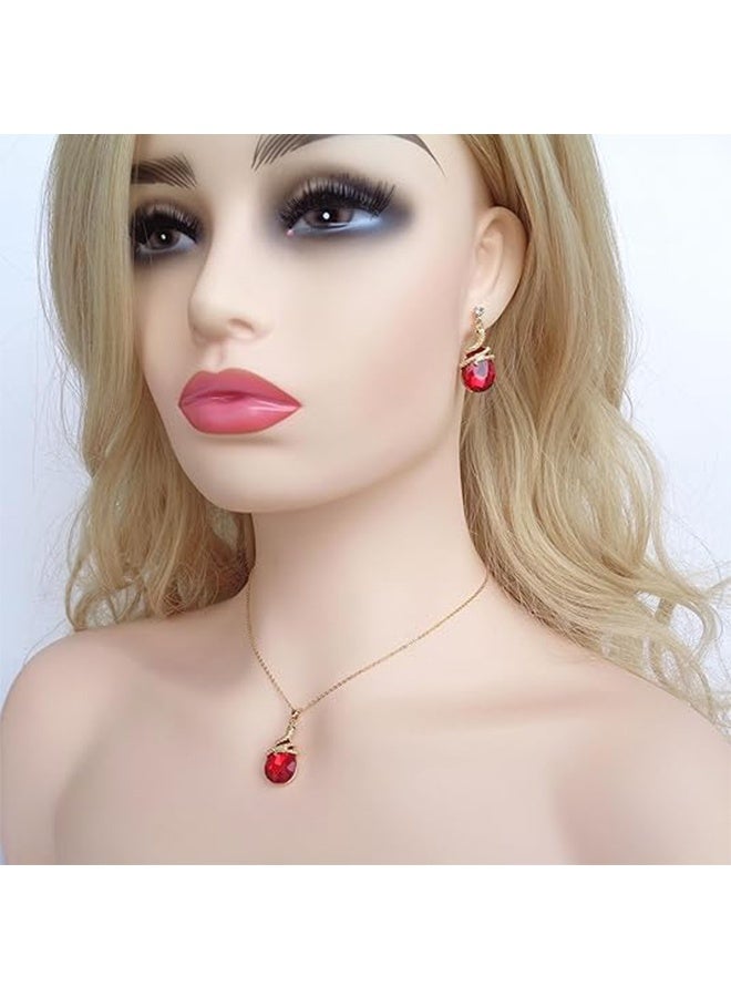 YJ Luxury Snake Wrap Red Crystal Jewelry Set, Gold Plated Teardrop Gem Necklace & Earrings - Image 5