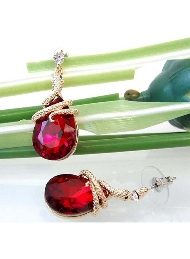 YJ Luxury Snake Wrap Red Crystal Jewelry Set, Gold Plated Teardrop Gem Necklace & Earrings - Image 3