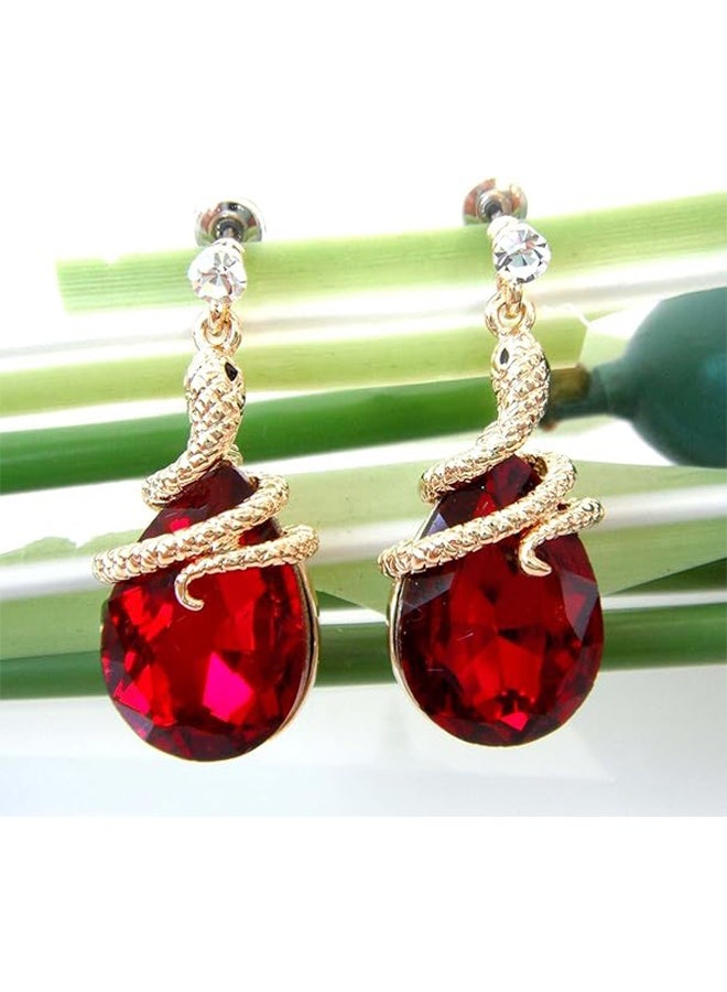YJ Luxury Snake Wrap Red Crystal Jewelry Set, Gold Plated Teardrop Gem Necklace & Earrings - Image 2