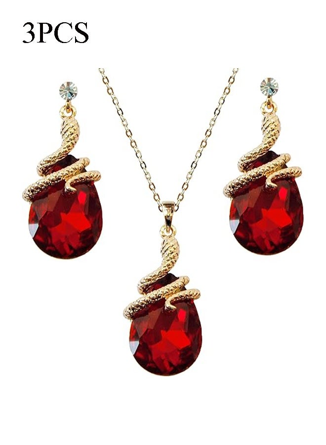 YJ Luxury Snake Wrap Red Crystal Jewelry Set, Gold Plated Teardrop Gem Necklace & Earrings - Image 1