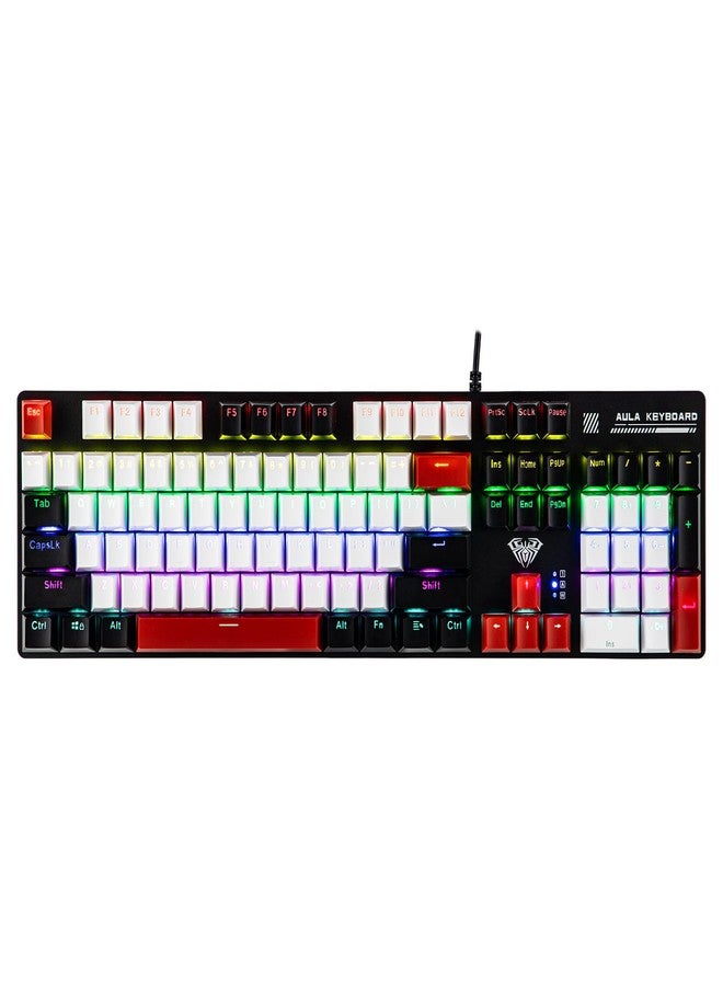 MechLands Aula S500 Wired Gaming Keyboard, 100% Full Size Mechanical Keyboard with Number Pad, 104 Keys, NKRO, RGB Backlits, Shine Through Keycaps, Ergonomic for PC E-Sports (Black&Red, Blue Switch) - Image 1