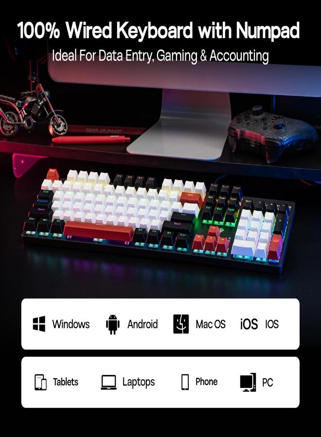 MechLands Aula S500 Wired Gaming Keyboard, 100% Full Size Mechanical Keyboard with Number Pad, 104 Keys, NKRO, RGB Backlits, Shine Through Keycaps, Ergonomic for PC E-Sports (Black&Red, Blue Switch) - Image 4
