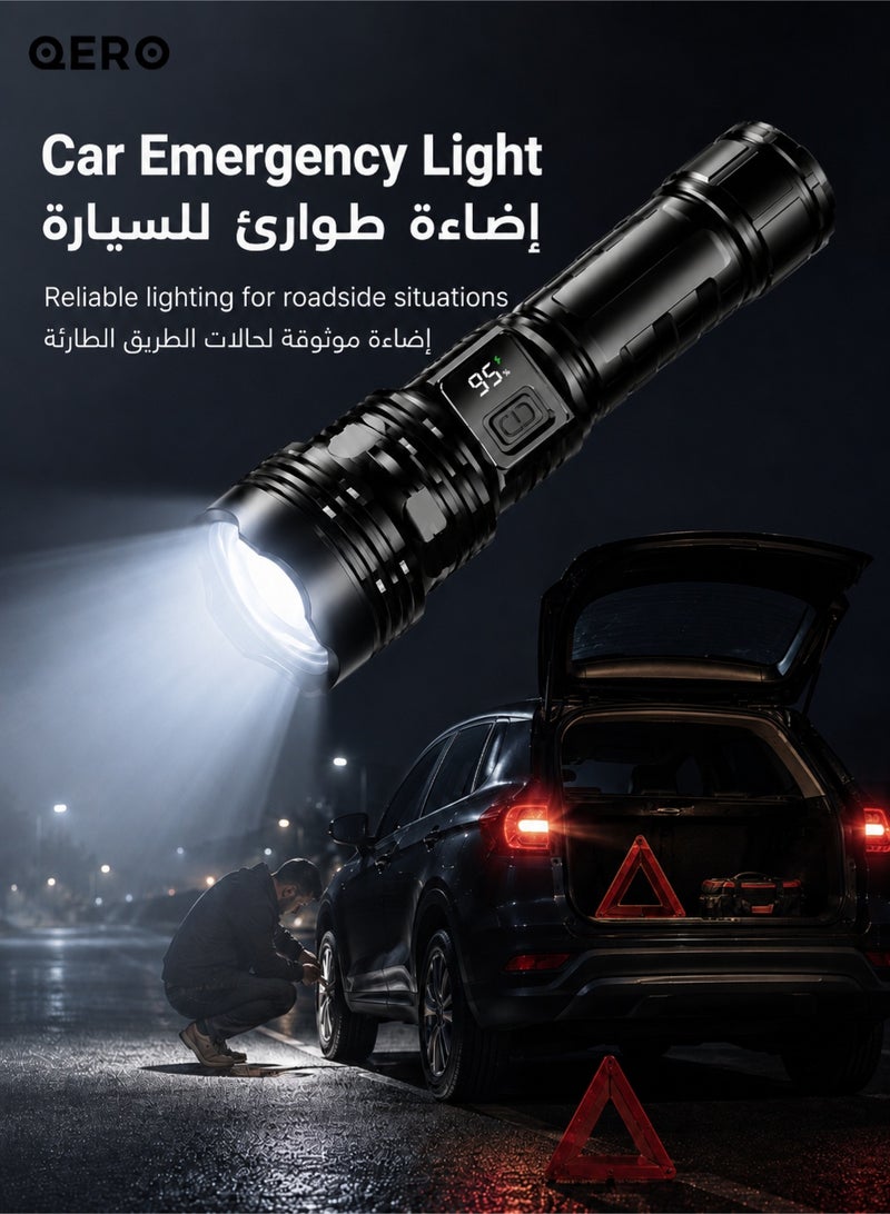 كيورو QERO مصباح يدوي LED قابل لإعادة الشحن، كشاف ألومنيوم قابل للتكبير مع شاشة رقمية للبطارية وشحن Type-C و5 أوضاع للتخييم والطوارئ، أسود - Image 2