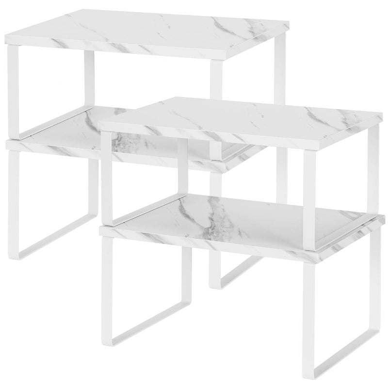 NEX Kitchen Counter Shelf Stackable Cabinet Shelf Organizers Expandable Countertop Shelf for Pantry Set of 4 White