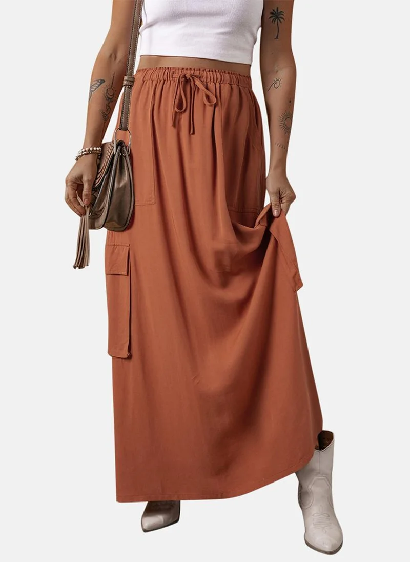يونيكي Rust Plain Cargo Maxi Skirt