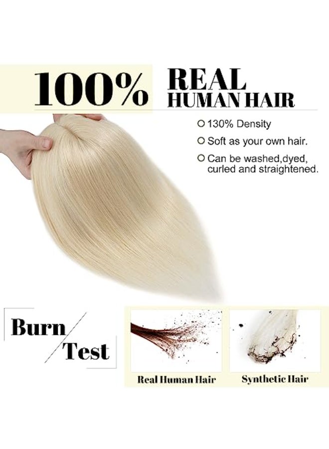 SEGO Hair Toppers for Women With Bangs Real Human Hair 130 Density 10 12CM Silk Base Clip in Top Wiglet Hairpieces for Thinning Hair14 Inch 60 Platinum Blonde - Image 3