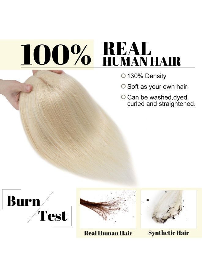 SEGO Hair Toppers for Women With Bangs Real Human Hair 130 Density 10 12CM Silk Base Clip in Top Wiglet Hairpieces for Thinning Hair14 Inch 60 Platinum Blonde - Image 4