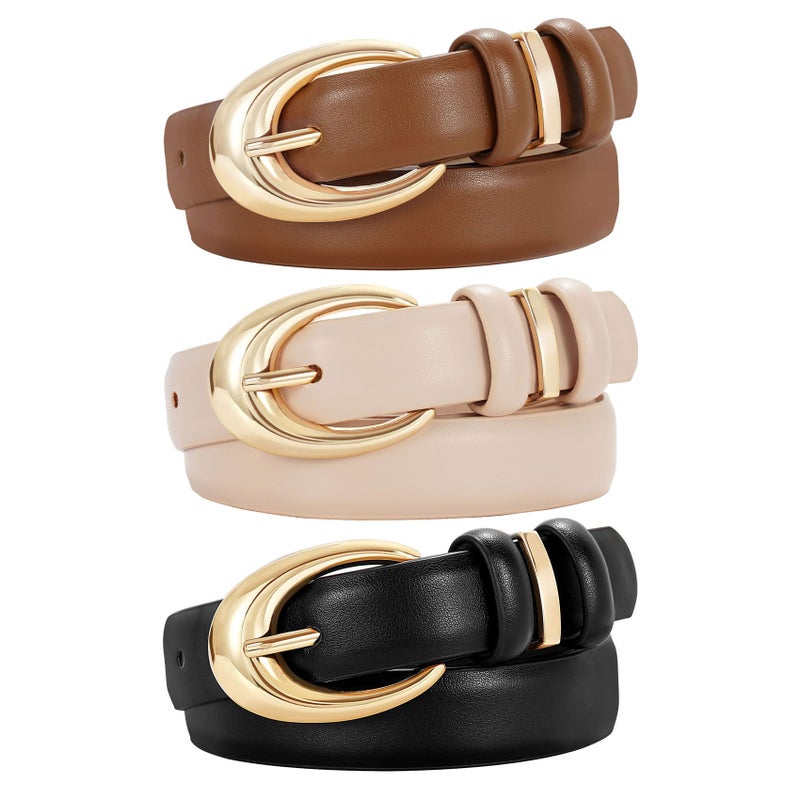 TRIWORKS 3 Pack Women Leather Belt for Jeans Pants Fashion Ladies Faux Leather Belt with Gold Buckle - Image 1