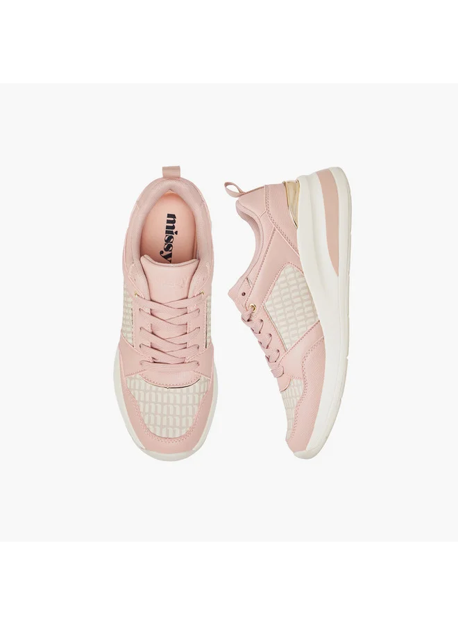 ميسي Women Monogram Print Sneakers with Lace-Up Closure