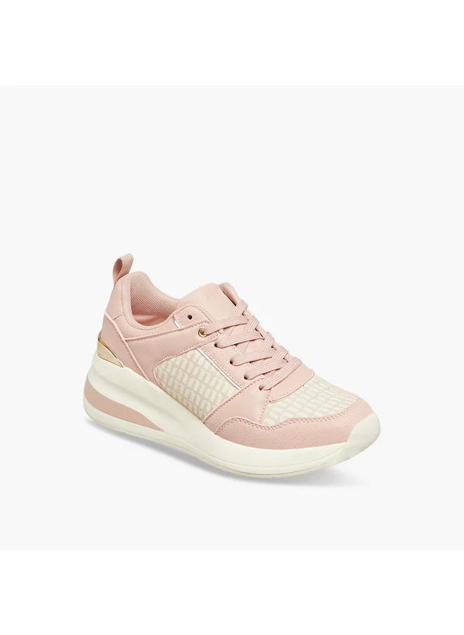 ميسي Women Monogram Print Sneakers with Lace-Up Closure